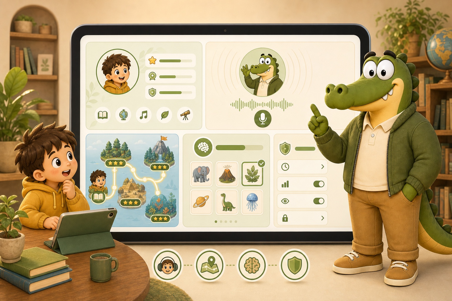 CrocoDaddy 平板端角色陪伴、语音互动和主题任务体验